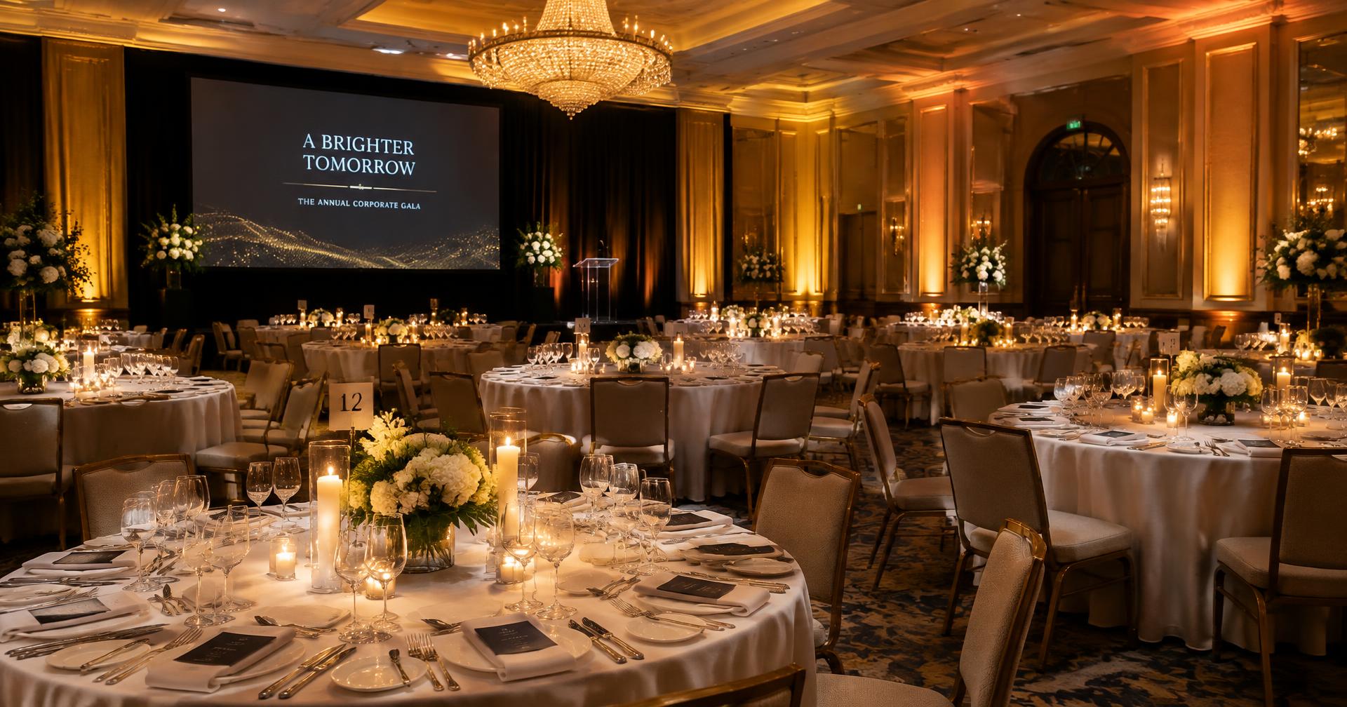 Cena de gala con montaje de banquete